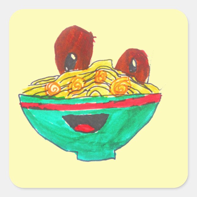 Pegatina Cuadrada Gracioso personalizado spaghetti meatball art (Anverso)