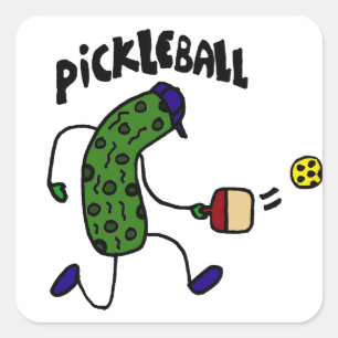 Pegatina Cuadrada Gracioso Pickle Jugando Pickleball