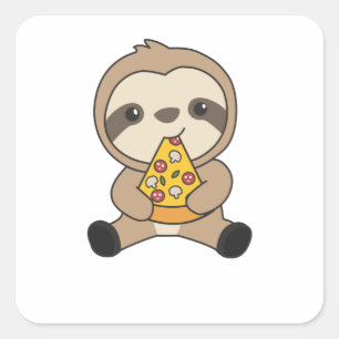 Pegatina Cuadrada Gracioso Pizza Sloth Pizzas Comida Rápida Animales