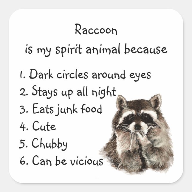 Pegatina Cuadrada Gracioso Raccoon Spirit Animal Humor (Anverso)