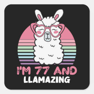 Pegatina Cuadrada Gracioso regalo de cumpleaños 77 de Llama Adorable