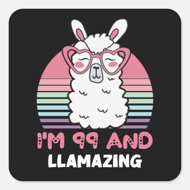 Pegatina Cuadrada Gracioso regalo de cumpleaños 99º de Llama Adorabl (Anverso)