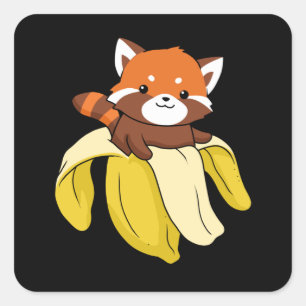 Pegatina Cuadrada Gracioso regalo de Panda Rojo Niños Banana Panda R