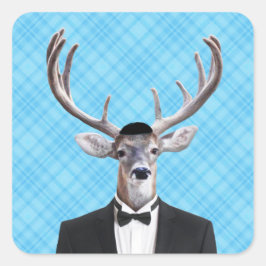 Pegatina Cuadrada Gracioso Yarmulke Happy Hanukkah Deer Blue Plantea