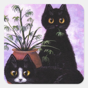 Pegatina Cuadrada Graciosos gatos Black Tuxedo Creationarts