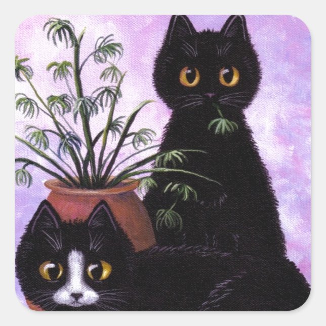 Pegatina Cuadrada Graciosos gatos Black Tuxedo Creationarts (Anverso)