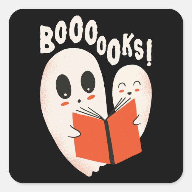 Pegatina Cuadrada Graciosos libros de disfraces de ghost de Hallowee (Anverso)