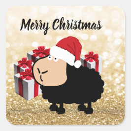 Pegatina Cuadrada Graciosos Navidades de ovejas de Santa personaliza