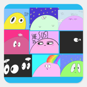Pegatina Cuadrada Graciosos Personalizados de blobs agudos y tristes