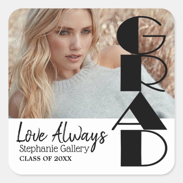 Pegatina Cuadrada Grad - Clase de 20XX - Foto DIY (Anverso)