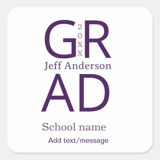 Pegatina Cuadrada Grad typography modern graduation simple minimal c (Anverso)