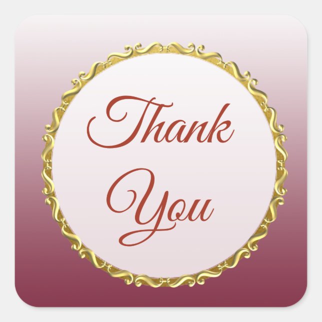 Pegatina Cuadrada Gradiente de Borgoña y Pegatinas de agradecimiento (Anverso)