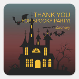 Pegatina Cuadrada Gradiente de Casa Embrujada Feliz Halloween