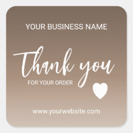 Pegatina Cuadrada Gradiente de Mocha Negocios Agradecimiento 