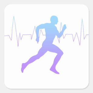 Pegatina Cuadrada Gradiente de silueta de ejecución de hombre y líne