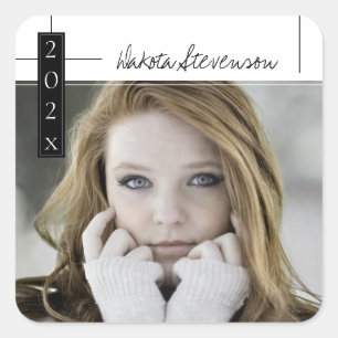 Pegatina Cuadrada Grado fotográfico mínimo de líneas blancas y negra