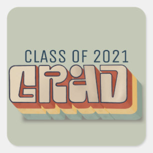 Pegatina Cuadrada Grado moderno retro de graduación tipográfica 3D
