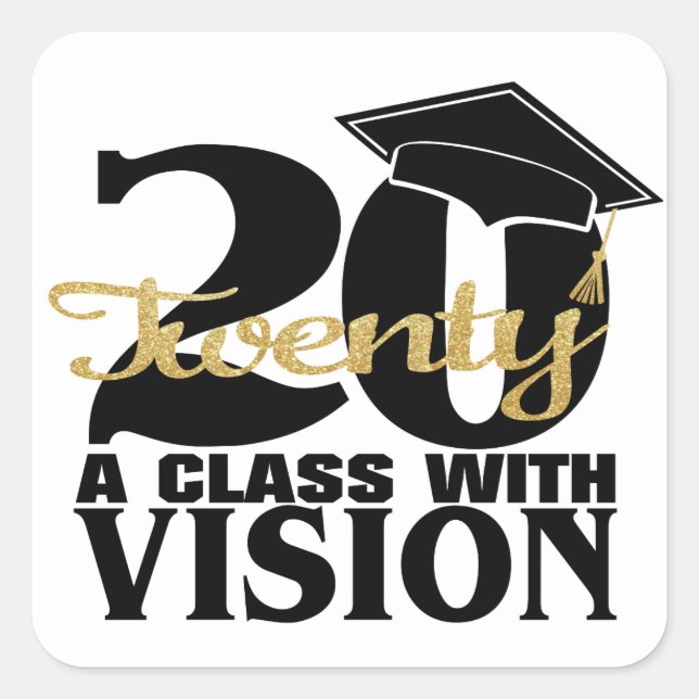 Pegatina Cuadrada Graduación 2020 Clase A Con Visión (Anverso)