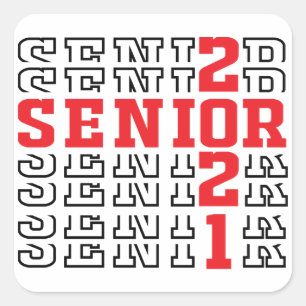 Pegatina Cuadrada Graduación 2021, Clase 2021, Senior 2021