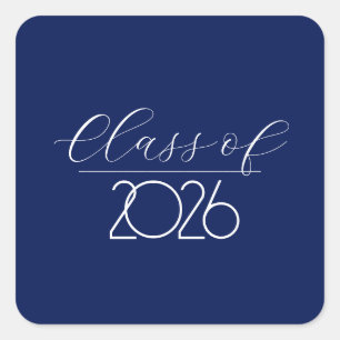Pegatina Cuadrada Graduación 2026 Azul Marino y Blanco