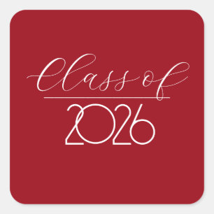 Pegatina Cuadrada Graduación 2026 Rojo y Blanco