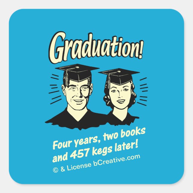 Pegatina Cuadrada Graduación: 4 años, 2 libros (Anverso)