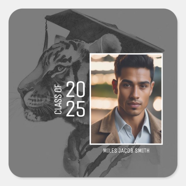 Pegatina Cuadrada Graduación Añadir tu foto (Anverso)
