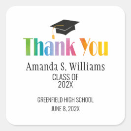 Pegatina Cuadrada Graduación Black Grad Cap Gracias