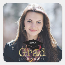 Pegatina Cuadrada Graduación Cap Modern Photo