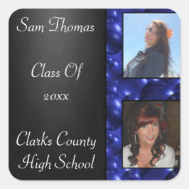 Pegatina Cuadrada Graduación Chalkboard 2 Fotos Burbujas de vidrio a