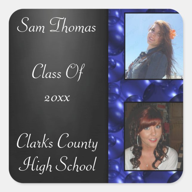 Pegatina Cuadrada Graduación Chalkboard 2 Fotos Burbujas de vidrio a (Anverso)