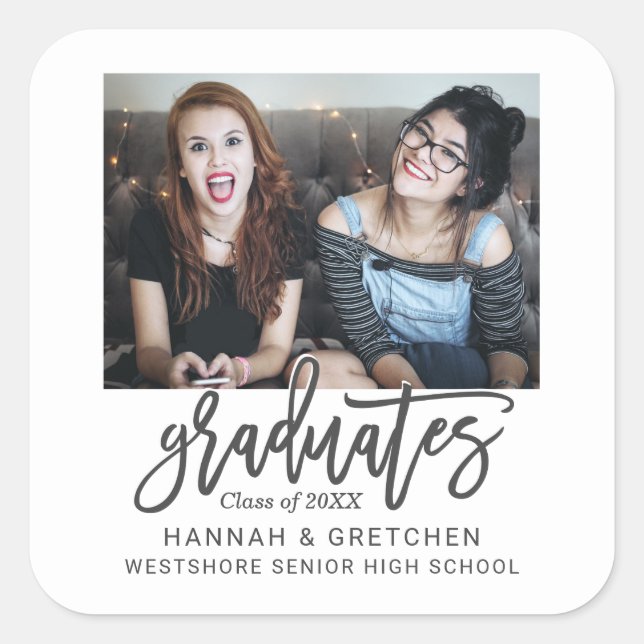 Pegatina Cuadrada Graduación combinada con foto (Anverso)
