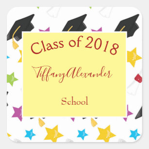 Pegatina Cuadrada Graduación Contemporánea fiesta de varios colores