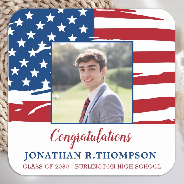 Pegatina Cuadrada Graduación de Bandera Americana Militar Patriótica (Subido por el creador)