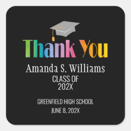 Pegatina Cuadrada Graduación de Cap Gracias