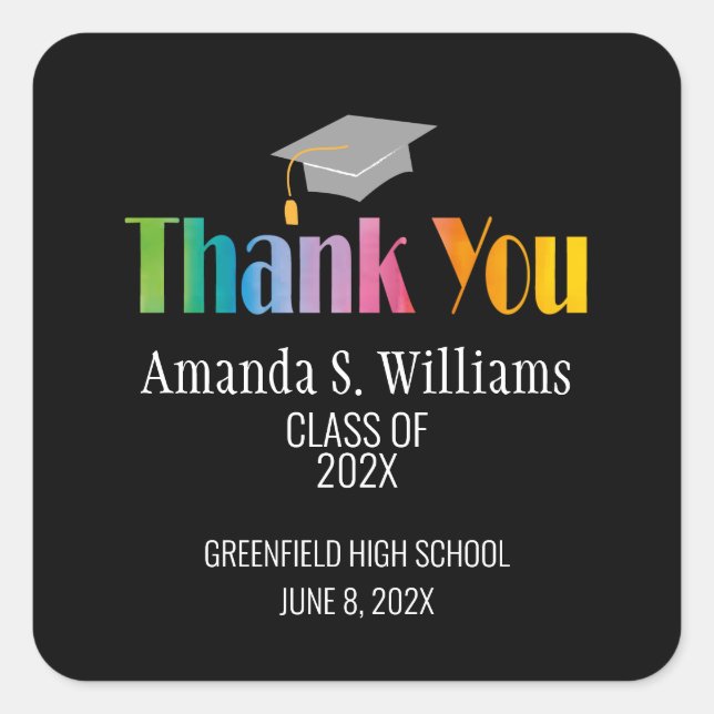 Pegatina Cuadrada Graduación de Cap Gracias (Anverso)