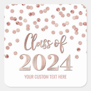 Pegatina Cuadrada Graduación de Confetti de oro Rosa 2024