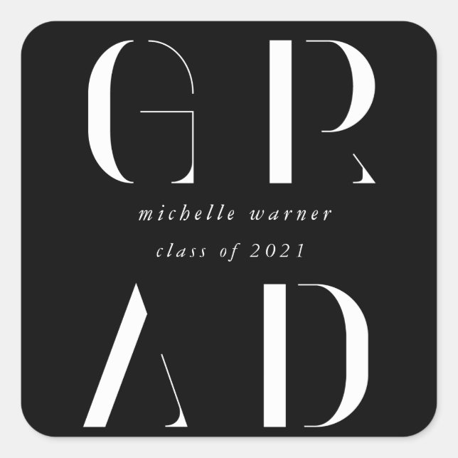 Pegatina Cuadrada graduación de escritura moderna y elegante (Anverso)