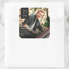 Pegatina Cuadrada Graduación de foto de estribos de estera de estaño