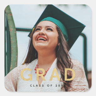 Pegatina Cuadrada Graduación de fotografía personalizada Grad Modern
