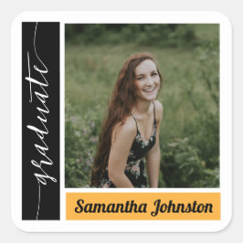 Pegatina Cuadrada Graduación de fotos en bloques modernos amarillos