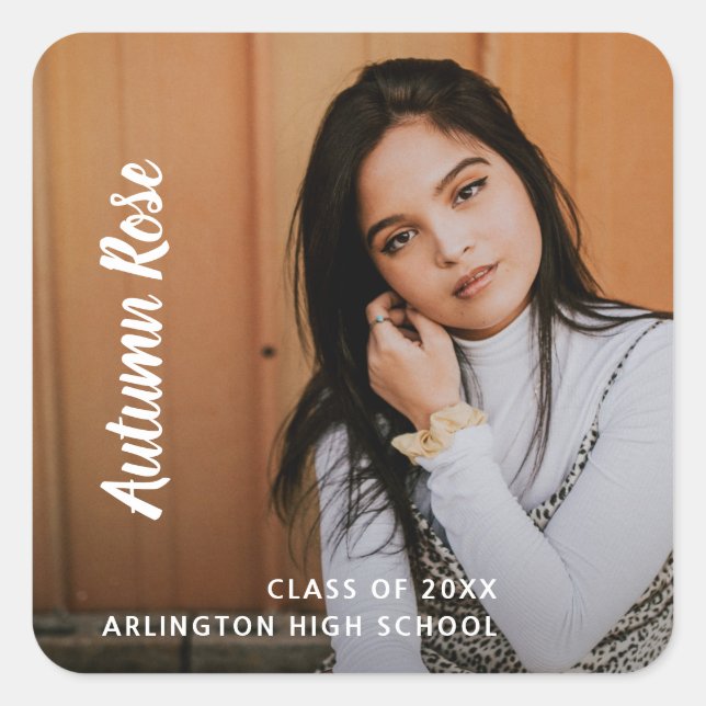 Pegatina Cuadrada Graduación de fotos simple y moderna (Anverso)