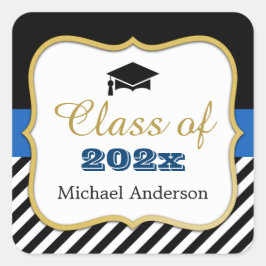 Pegatina Cuadrada Graduación de franjas de la Marina de Oro Moderna