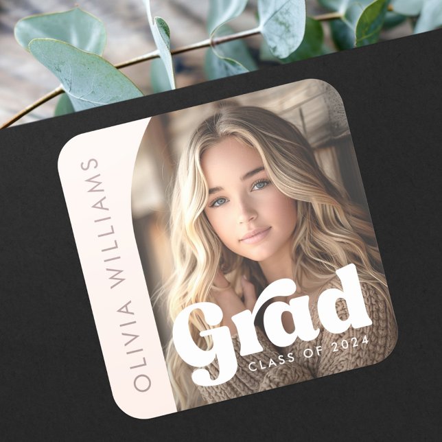Pegatina Cuadrada Graduación de grado de retro rosa con luz de foto  (Arch photo light blush pink retro grad graduation square sticker)