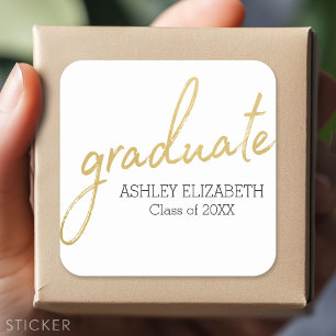 Pegatina Cuadrada Graduación de grado Gold Black Modern Graduate