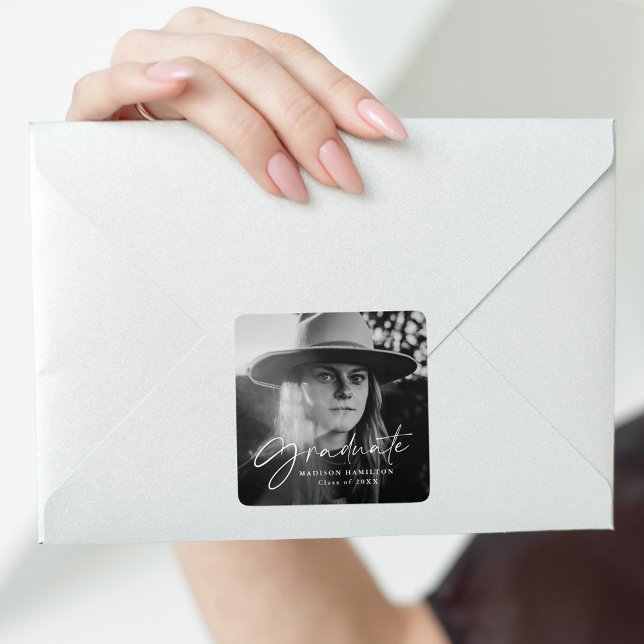 Pegatina Cuadrada Graduación de imágenes con guión elegante (Subido por el creador)