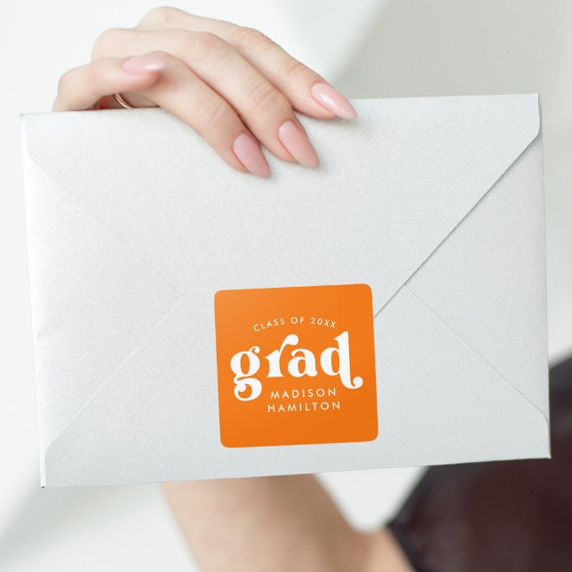 Pegatina Cuadrada Graduación de Naranja de tipografía negrita (Subido por el creador)
