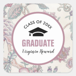 Pegatina Cuadrada Graduación de Personalizado de patrón floral