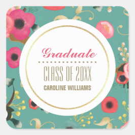 Pegatina Cuadrada Graduación de Personalizado de patrones florales m