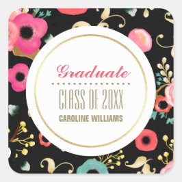 Pegatina Cuadrada Graduación de Personalizado de patrones florales m